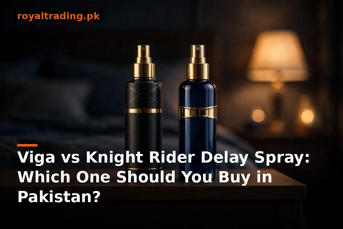 Two delay spray bottles on a bedside table, Viga vs Knight Rider comparison
