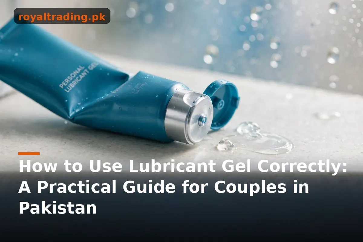 Teal personal lubricant gel tube with a drop of gel on a counter